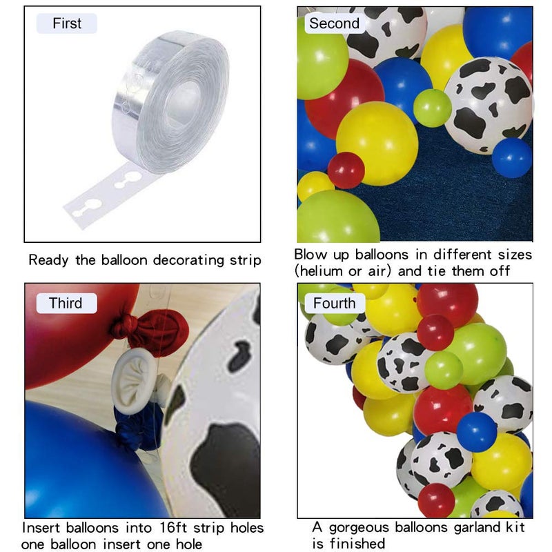 YMSZ Toy Inspired Story Balloons Arch Kit, 120pcs Red Blue Yellow Balloons with Cow Print Balloons for Boys Girls Inspired Story Party Themed Birthday Party Decorations - Image 3